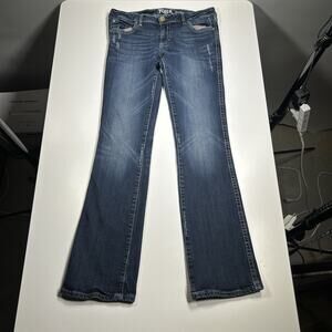 Rock 47 Wrangler Juniors 9x32 Ultra Low Rise Bootcut Jeans Dark Wash Y2K Denim